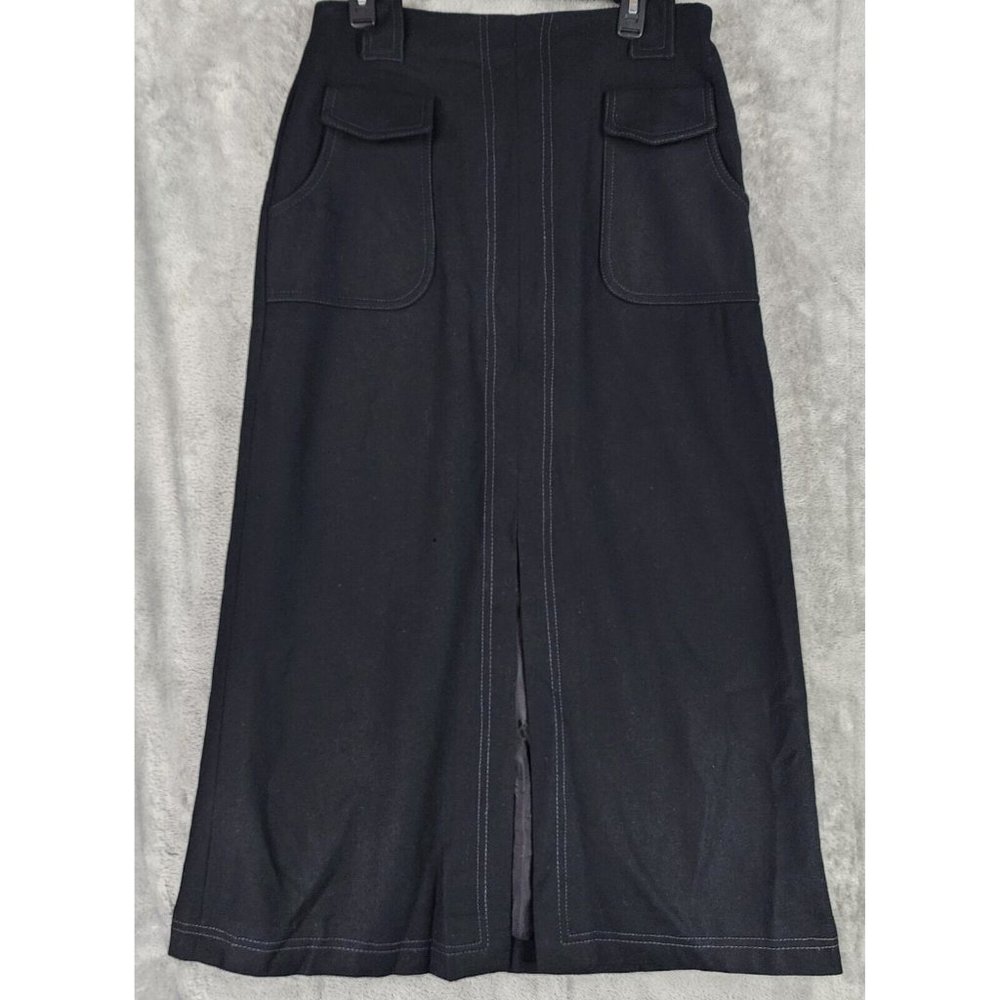 Jack Fin New York Skirt Womens Large Black Distress Rockabilly 70s Vintage Maxi